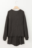 Carbon Grey XOXO Heart Patched Pattern Long Sleeve Corded Shorts Set Aaria Tees