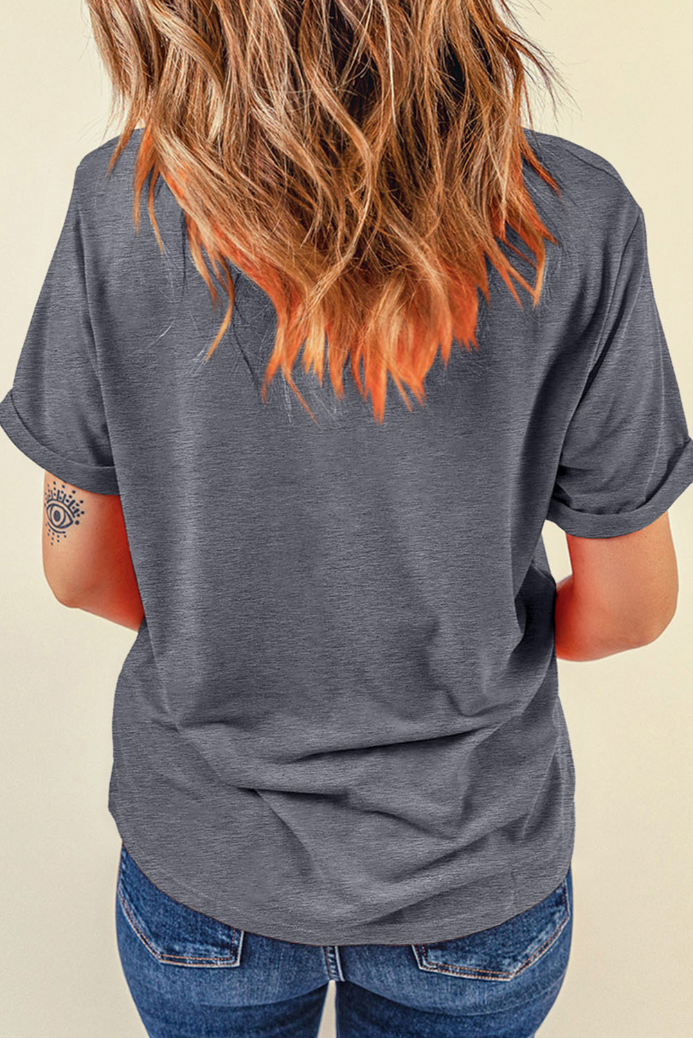 Gray Flag Pattern Sunflower Graphic Crew Neck Tee - Aaria Tees Aaria Tees