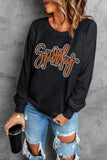 Black Spooky Rhinestone Drop Shoulder Graphic Sweatshirt - Aaria Tees Aaria Tees
