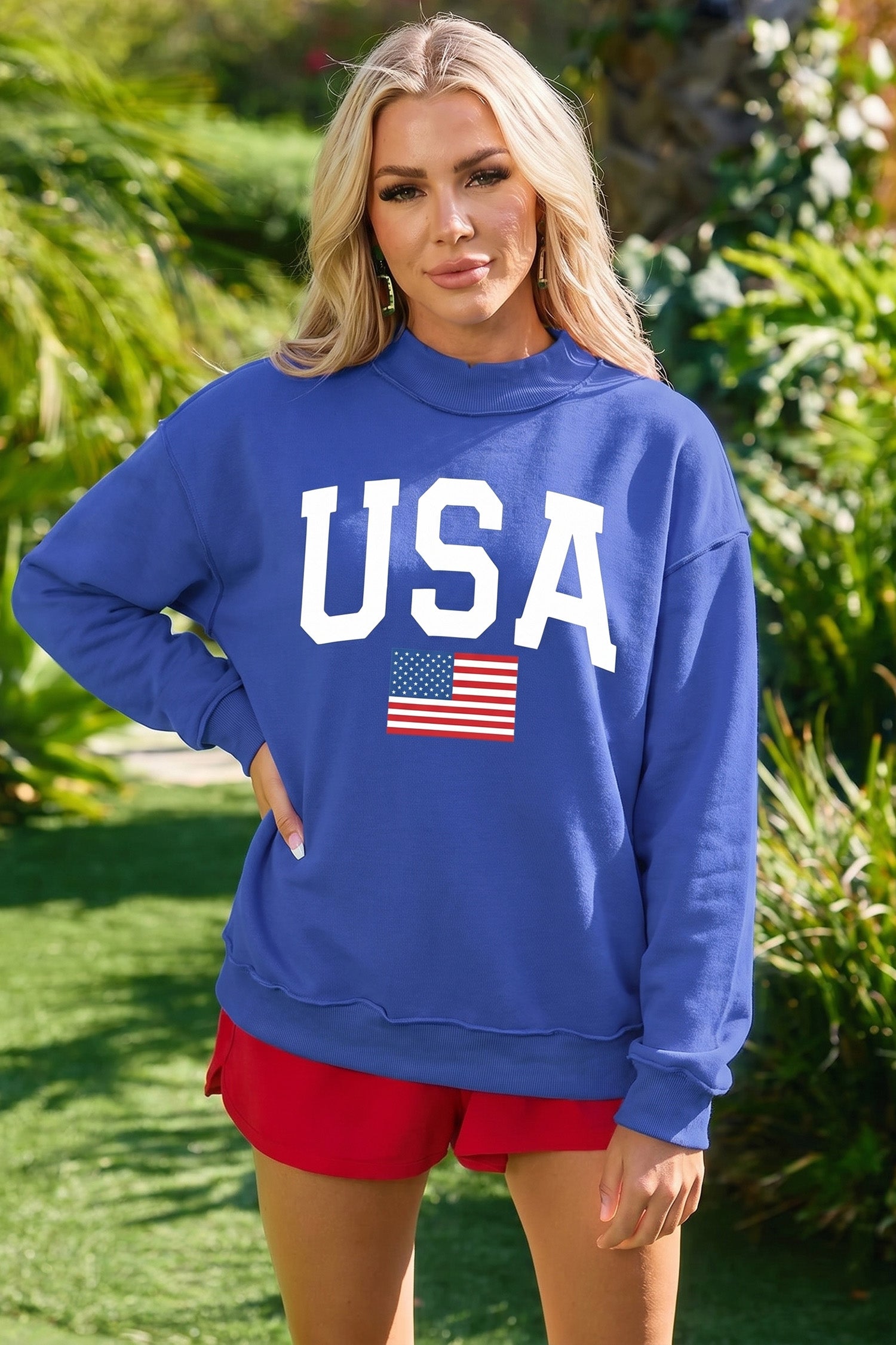 Light Grey Mock Neck Reversible USA/America Graphic Sweatshirt - Aaria Tees Aaria Tees