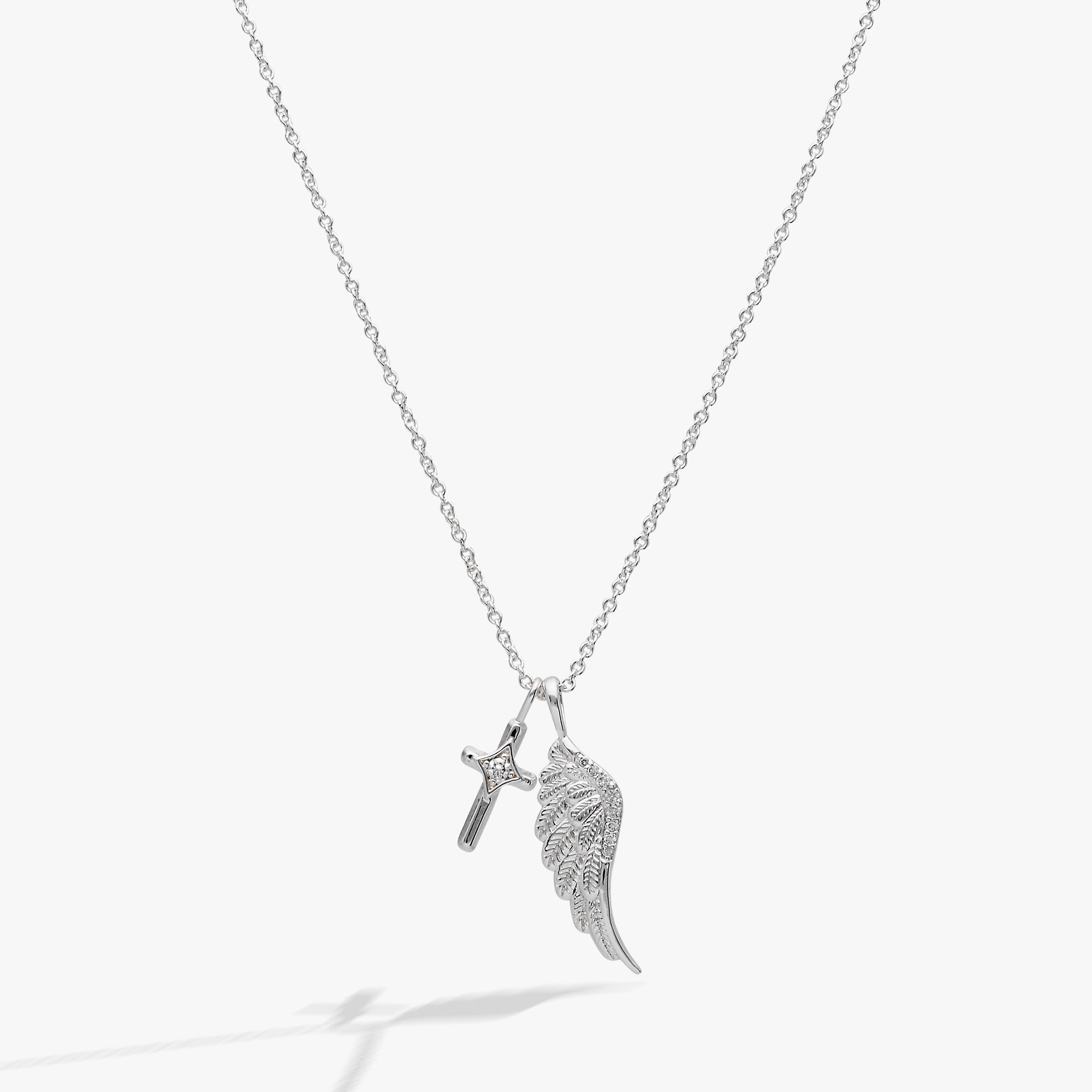 Faith Cross and Angel Wing Charm Necklace - Aaria Tees Aaria Tees