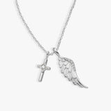 Faith Cross and Angel Wing Charm Necklace - Aaria Tees Aaria Tees