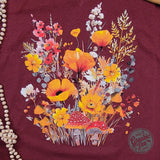Fall Boho Floral Heather Cardinal V-Neck Short Sleeve Tee Aaria Tees