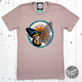 Fall Butterfly Heather Pink Gravel Short Sleeve Tee Aaria Tees