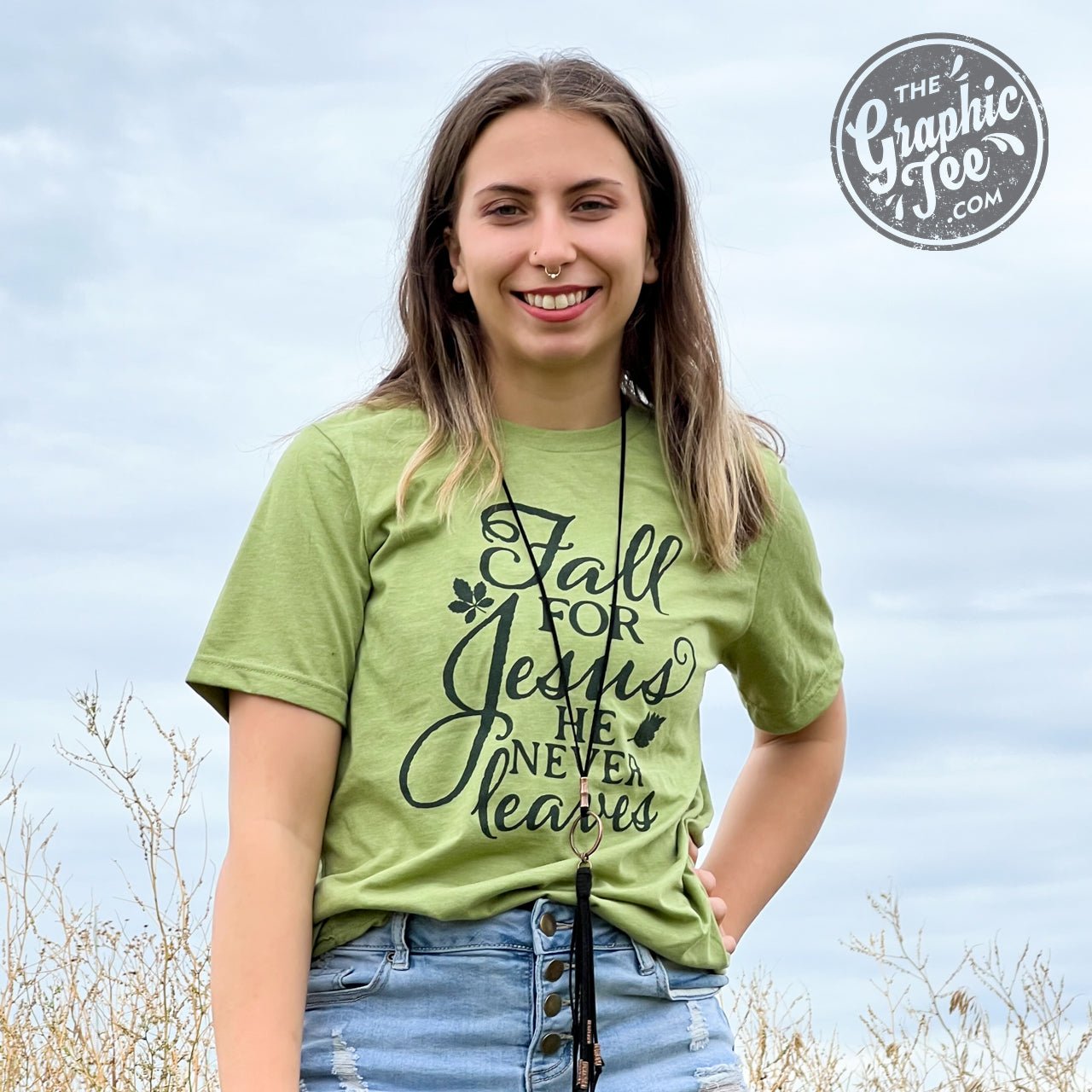 Fall for Jesus, He Never Leaves Short Sleeve Tee - Aaria Tees Aaria Tees