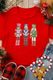 Red Sequined Christmas Nutcracker-man Graphic Cuffed Short Sleeve T Shirt Aaria Tees