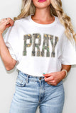 White PRAY Camo Letter Print Casual Round Neck T Shirt - Aaria Tees Aaria Tees