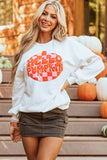 White Terry Halloween Pumpkin Patched Pattern Pullover Sweatshirt - Aaria Tees Aaria Tees