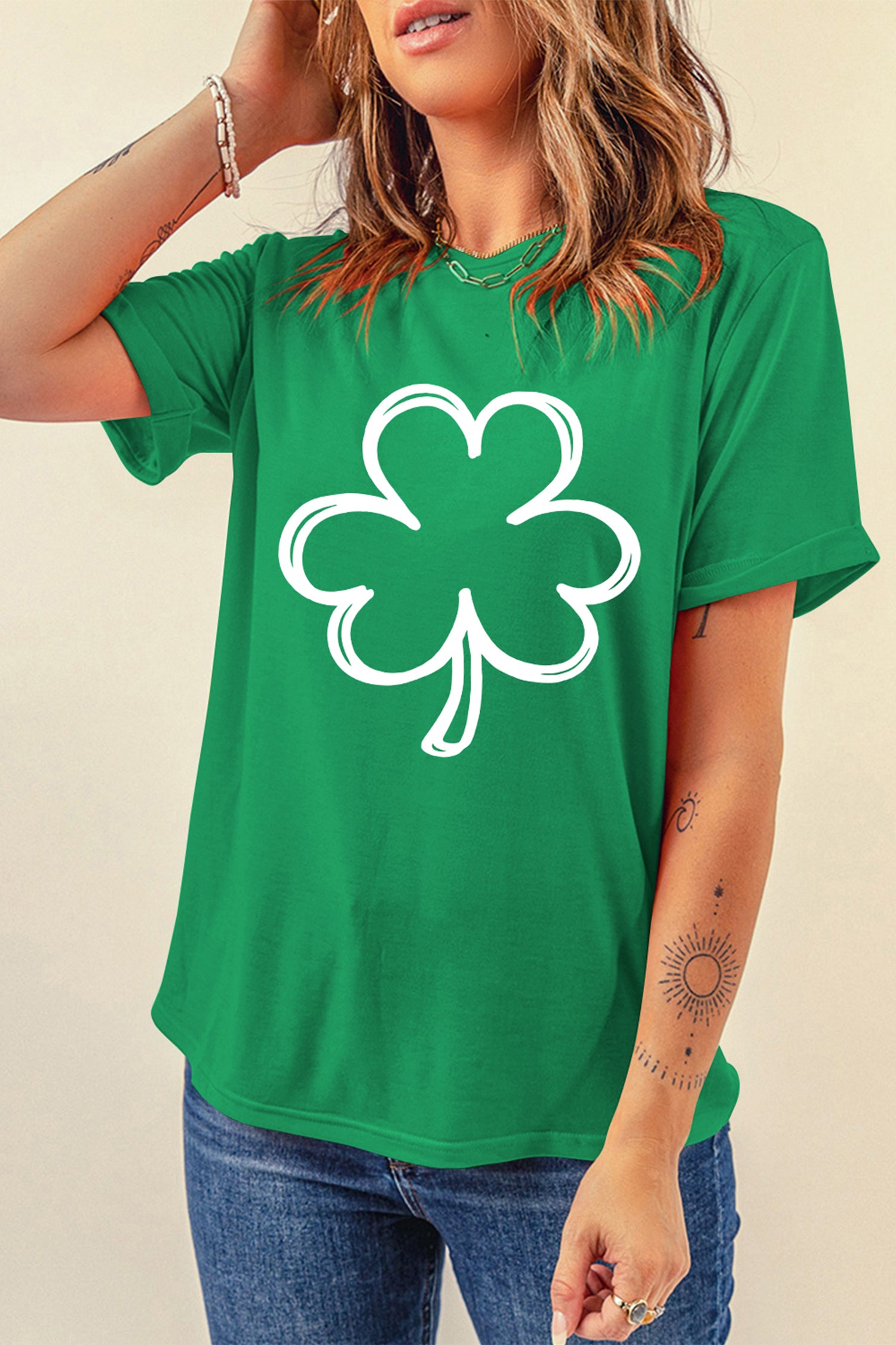 Bright Green St Patricks Day Lucky Shamrock Printed Casual Tee - Aaria Tees Aaria Tees