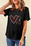 Black Rhinestone Rugby Football Heart Shape Graphic T Shirt - Aaria Tees Aaria Tees