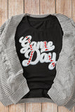 Black Sequin Game Day Graphic Crew Neck Tee - Aaria Tees Aaria Tees