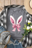 Gray Bunny Ear Bow Printed Easter Fashion T Shirt Aaria Tees