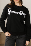 Black Chenille Game Day Graphic Drop Shoulder Sweatshirt Aaria Tees