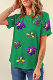 Bright Green Mardi Gras Sequin Patched Graphic Tee Aaria Tees