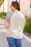 Beige Plaid Floral Peace Heart Graphic Wide Long Sleeve Top - Aaria Tees Aaria Tees