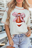 Light Grey Sweet Bow Rugby Football Graphic Contrast Stitched Tee - Aaria Tees Aaria Tees