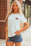 White Game Day Bowknot Embroidered Graphic Casual Tee Aaria Tees