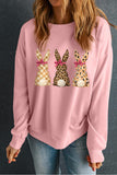 Pink Checkered Leopard Easter Bunny Dropped Shoulder Sweatshirt Aaria Tees