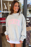 Light Grey Exposed Seam Mock Neck STATE Letter Graphic Loose Sweatshirt Aaria Tees