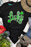 Black St. Patricks Lucky Clover Print O Neck T Shirt - Aaria Tees Aaria Tees