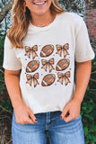 White Football Fashion Bow Print Cotton Blend T Shirt Aaria Tees