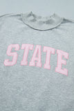 Light Grey Exposed Seam Mock Neck STATE Letter Graphic Loose Sweatshirt - Aaria Tees Aaria Tees