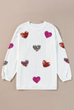White Valentines Heart Patched Pattern Corded Pullover Sweatshirt - Aaria Tees Aaria Tees