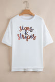 White Sequin stars & stripes Graphic Drop Shoulder Loose T Shirt Aaria Tees