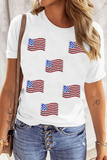 White Sequin American Flag Patched Casual T Shirt Aaria Tees