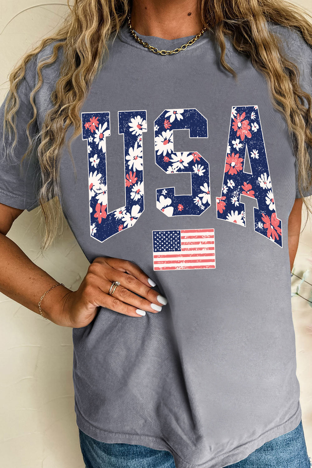 Gray Blooming USA Flag Print Casual T Shirt - Aaria Tees Aaria Tees