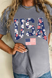 Gray Blooming USA Flag Print Casual T Shirt - Aaria Tees Aaria Tees