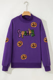 Tillandsia Purple Sequin Pumpkin Spooky Graphic Halloween Pullover Sweatshirt Aaria Tees