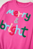 Rose Red Merry & Bright Christmas Letter Graphic Sweatshirt - Aaria Tees Aaria Tees
