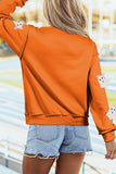 Carrot Sequin Ghost Graphic Exposed Seam Mock Neck Pullover Sweatshirt Aaria Tees