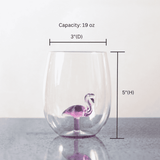 3D Flamingo Stemless Wine Glasses Aaria Tees
