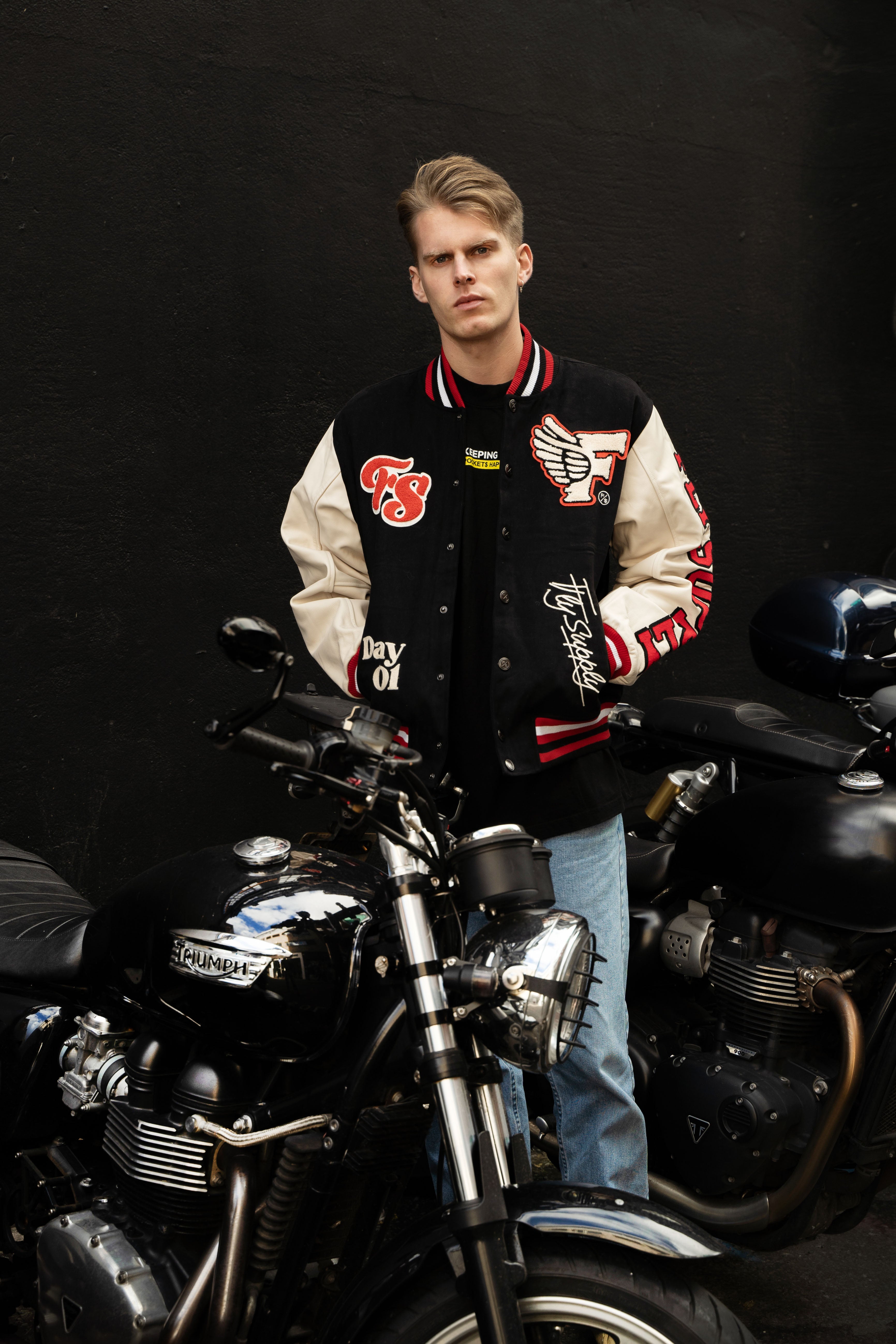 Manifest Varsity Jacket (Black) - Aaria Tees Aaria Tees