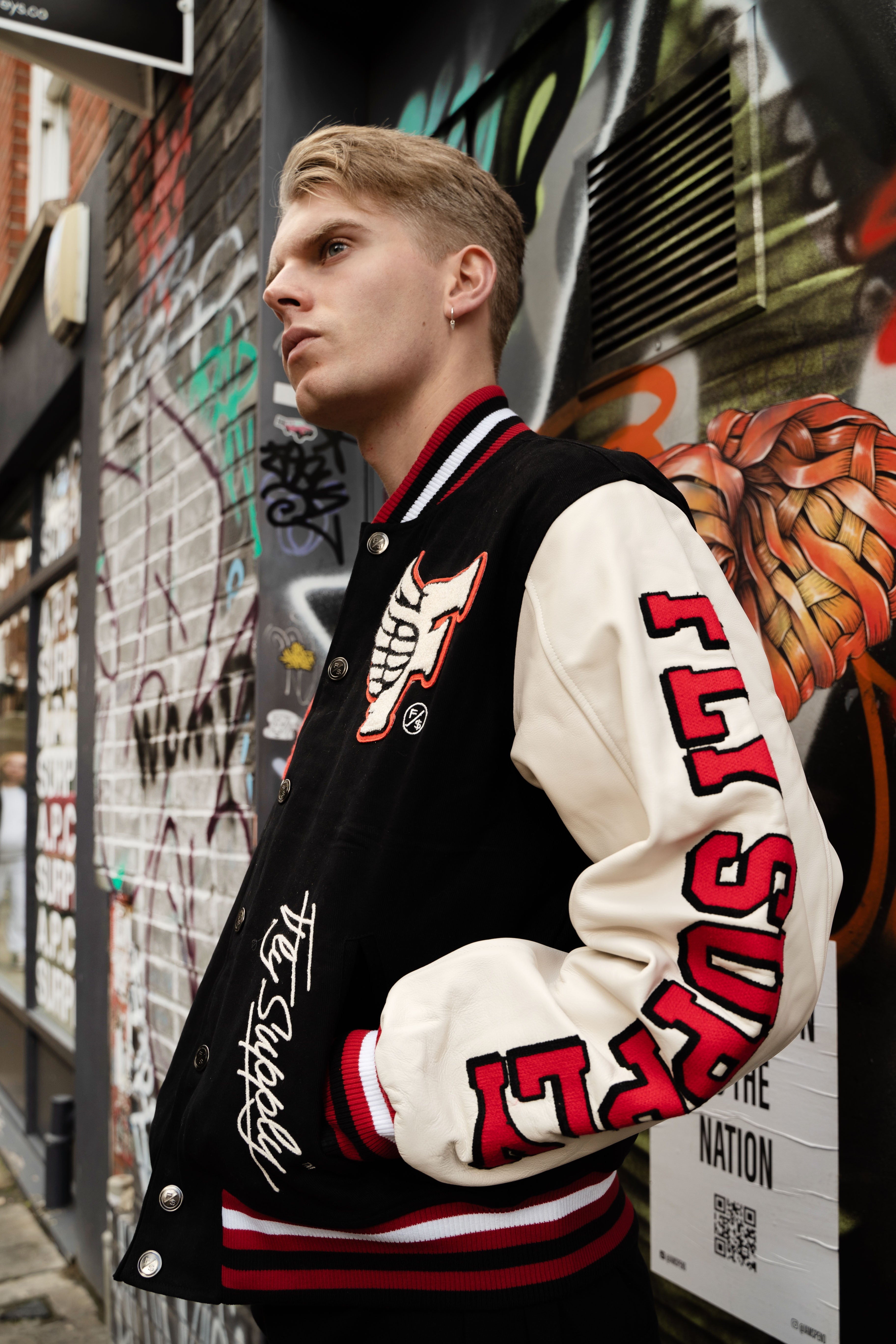 Manifest Varsity Jacket (Black) - Aaria Tees Aaria Tees