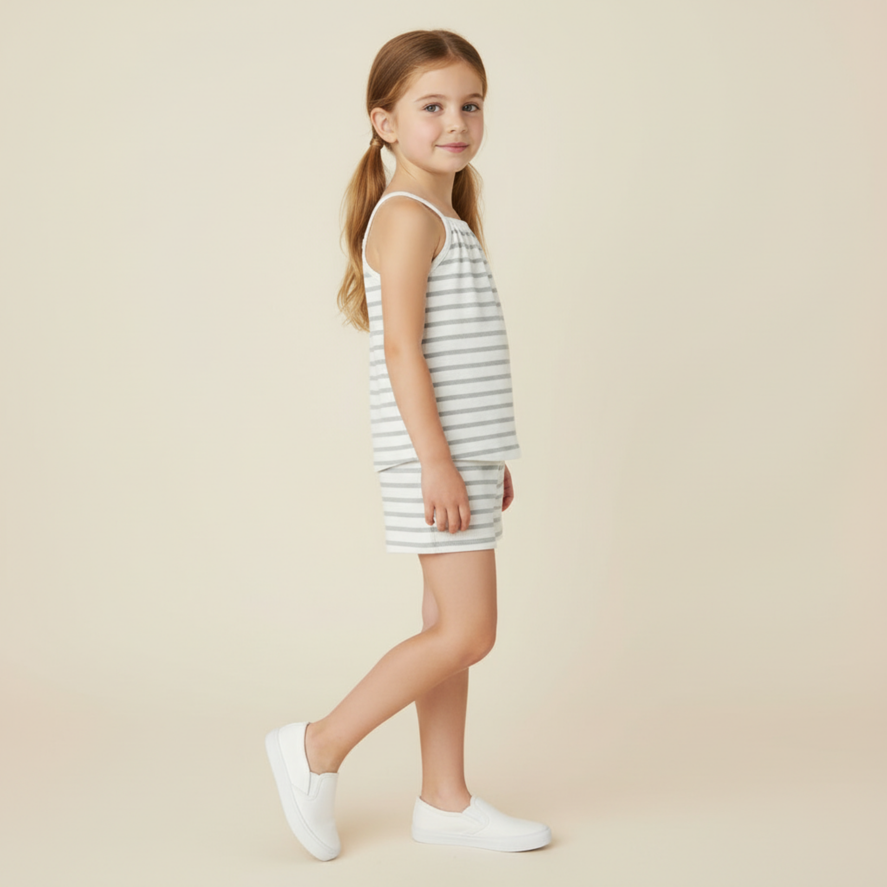 Organic Tank Top & Shorts Set - Fog Stripes - Aaria Tees Aaria Tees