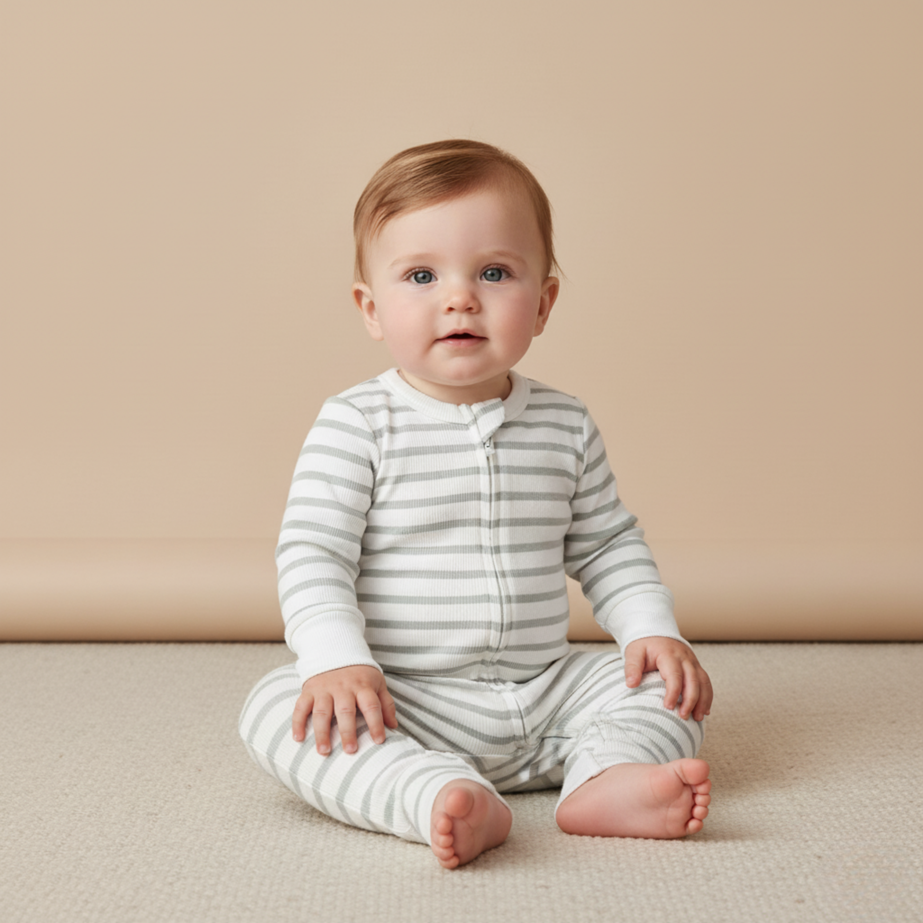 Organic 2-Way Zip Romper - Fog Stripes - Aaria Tees Aaria Tees