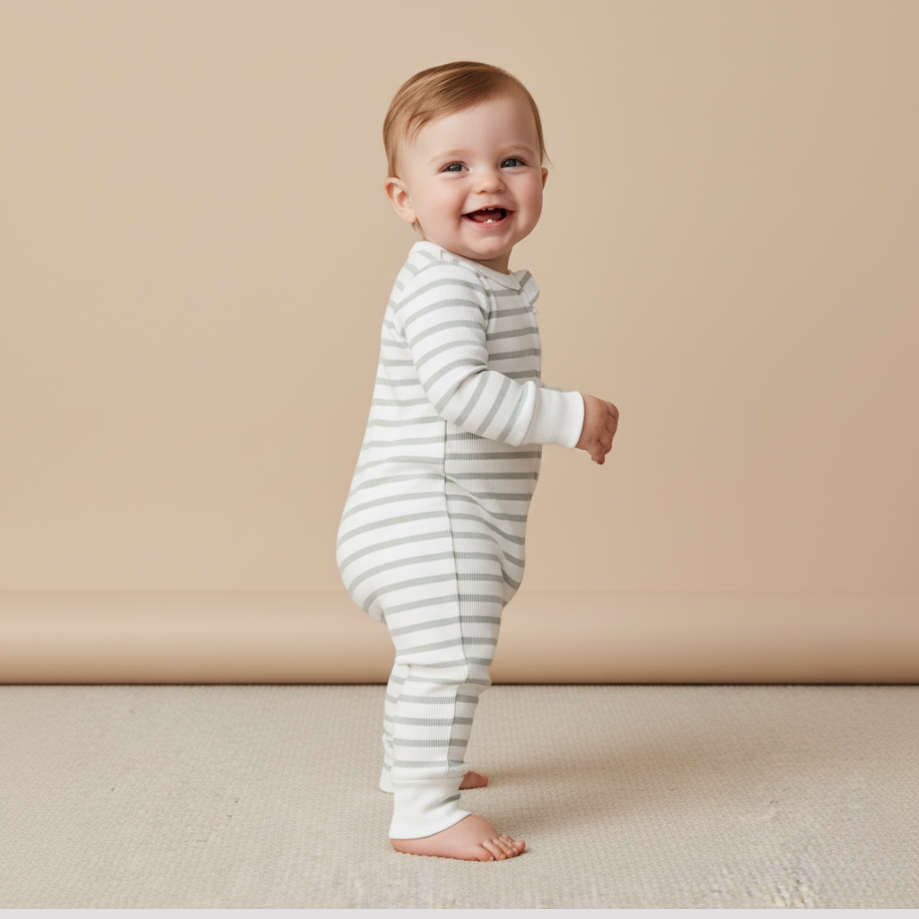 Organic 2-Way Zip Romper - Fog Stripes - Aaria Tees Aaria Tees