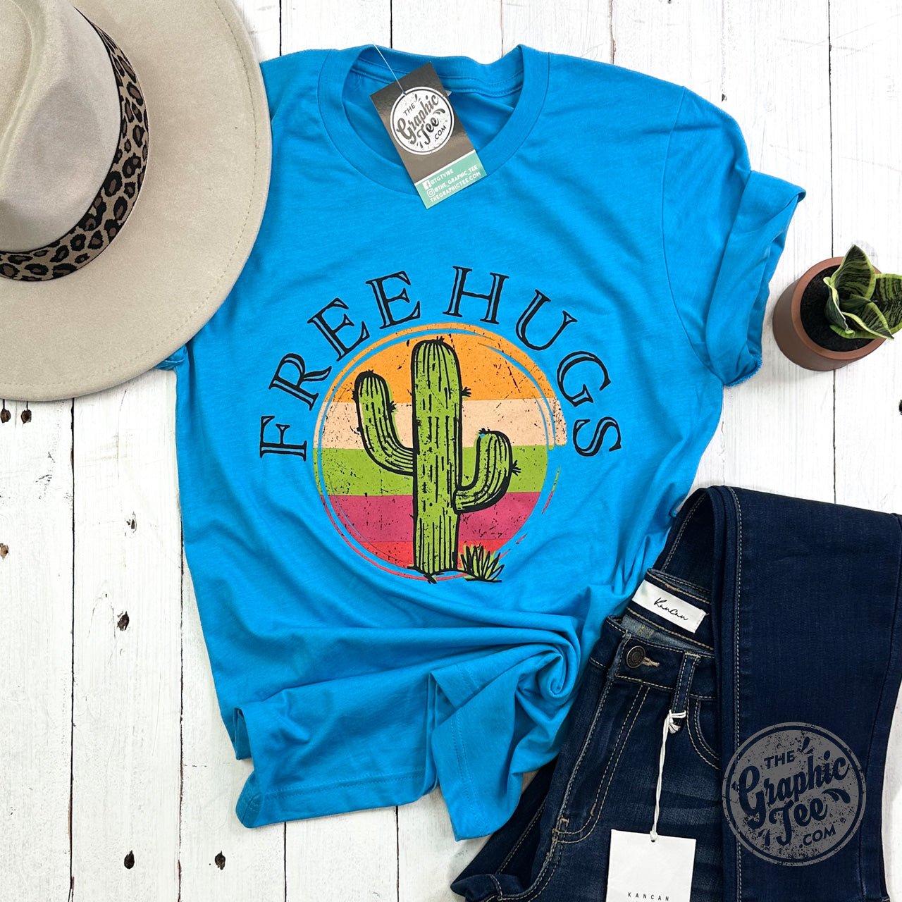 Free Hugs Cactus Short Sleeve Crewneck Tee - Aaria Tees Aaria Tees