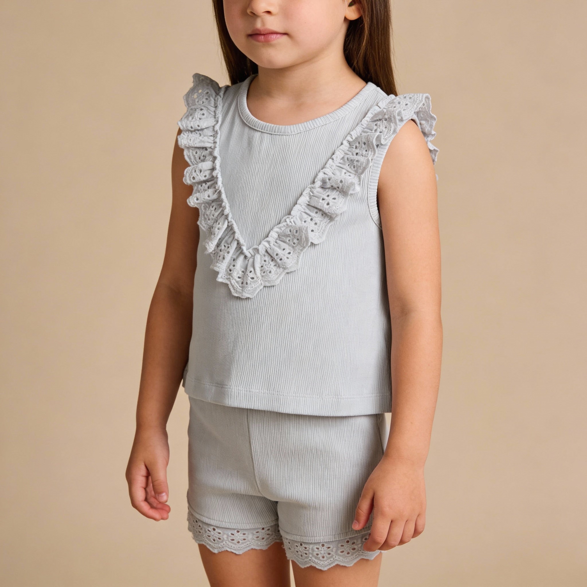 Organic Ruffle Top & Shorts Set - Fog - Aaria Tees Aaria Tees