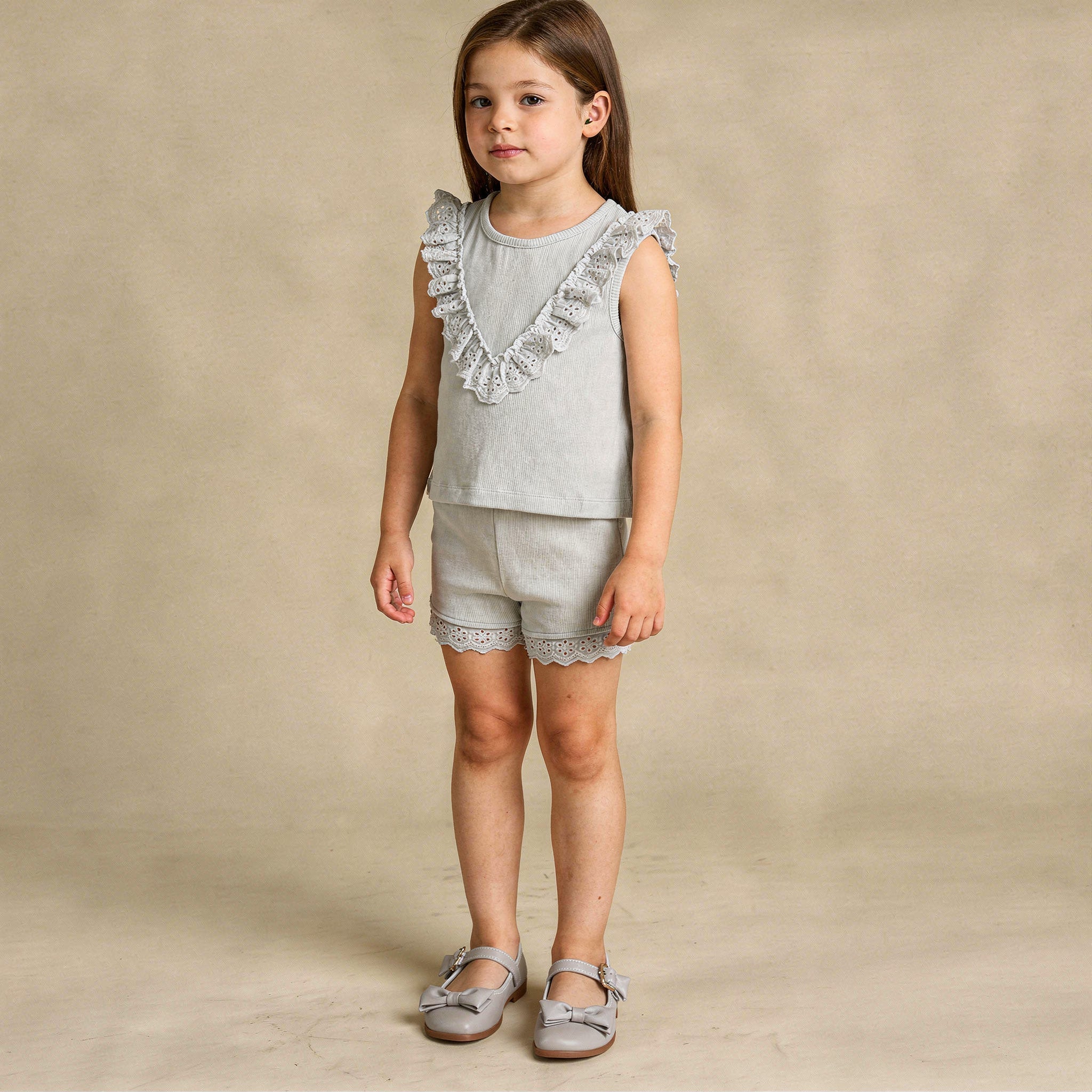 Organic Ruffle Top & Shorts Set - Fog - Aaria Tees Aaria Tees