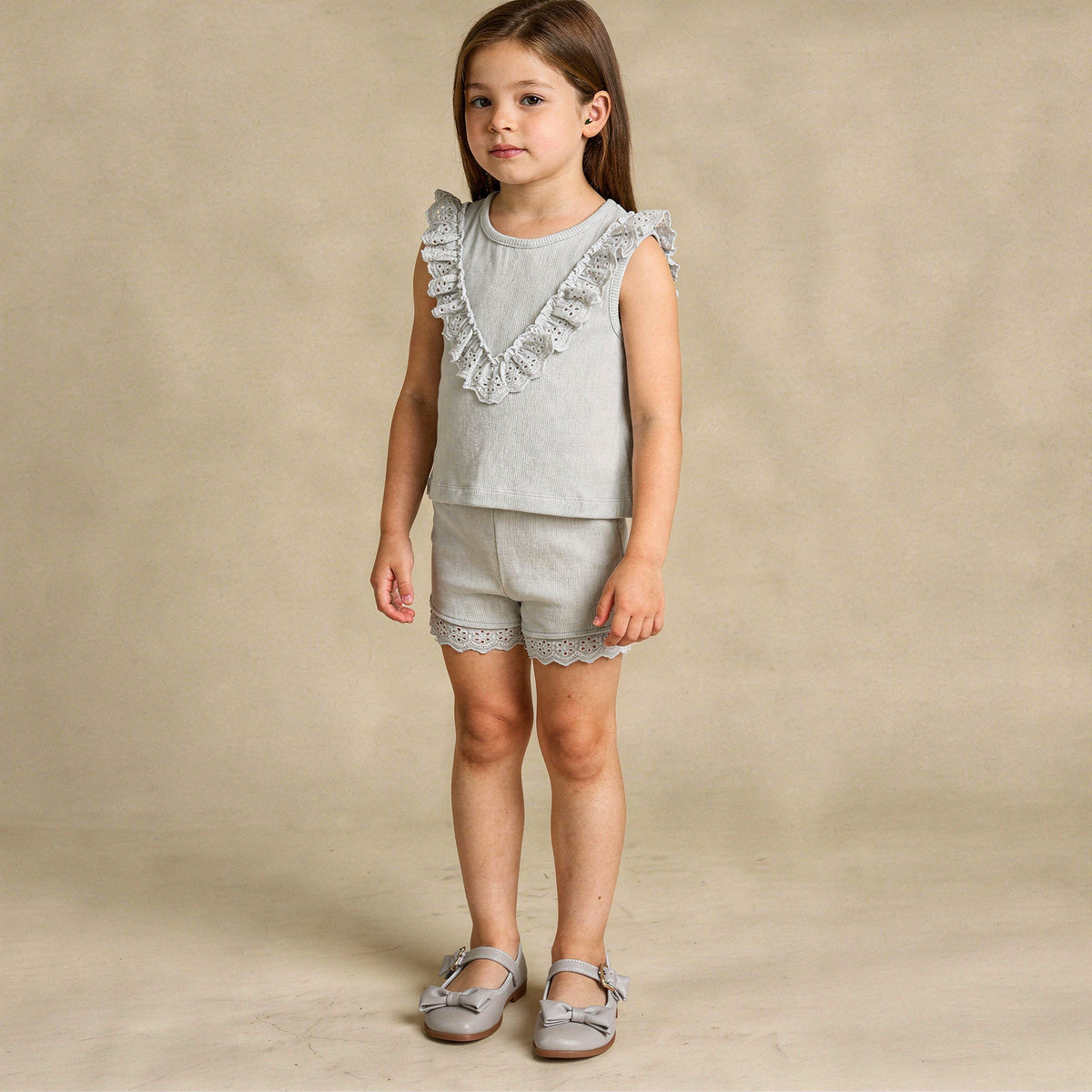 Organic Ruffle Top & Shorts Set - Fog - Aaria Tees