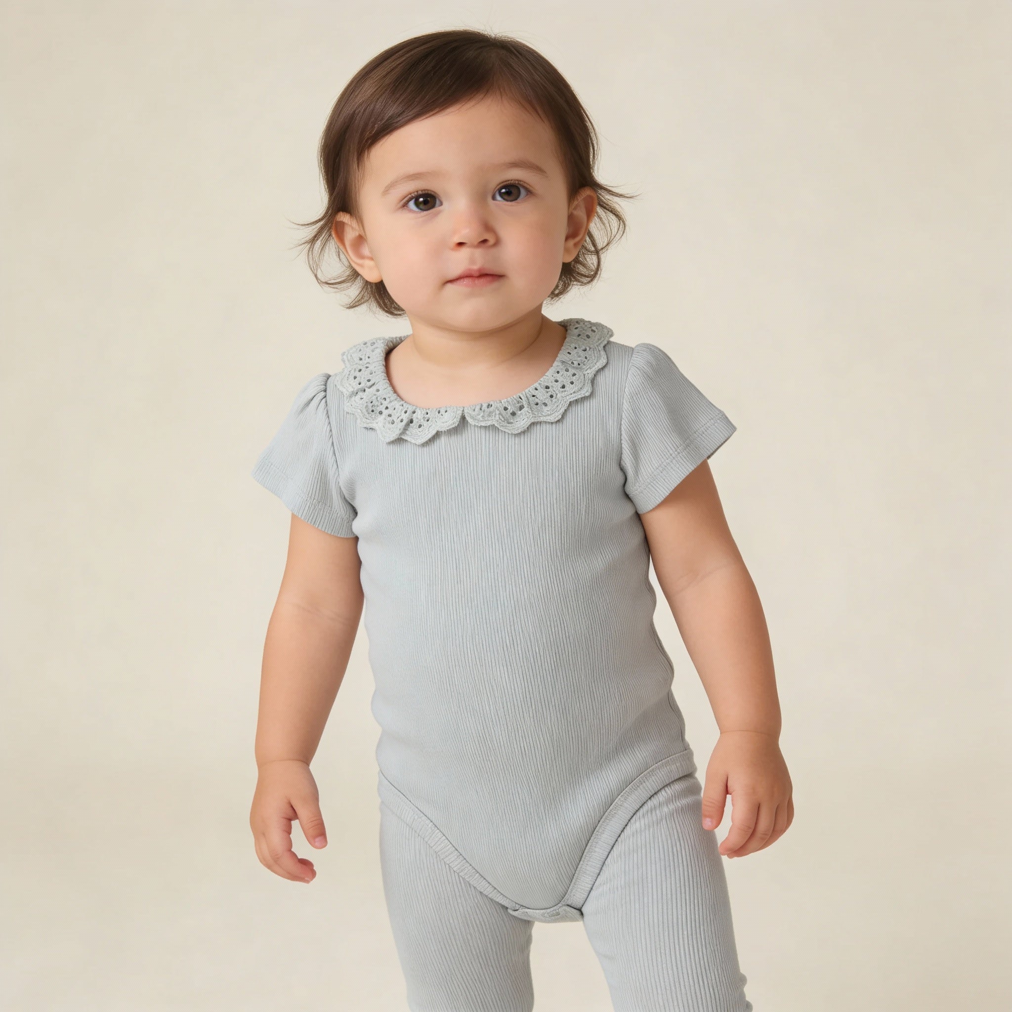 Organic Lace Collar Onesie & Tights Set - Fog - Aaria Tees Aaria Tees