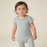 Organic Lace Collar Onesie & Tights Set - Fog - Aaria Tees Aaria Tees