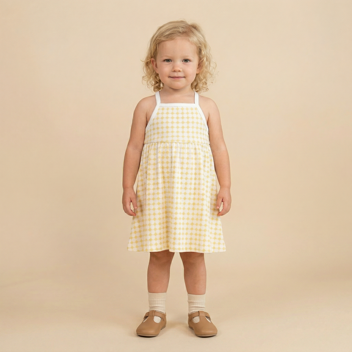 Organic Tie-Back Strap Dress - Dotty Gingham - Aaria Tees