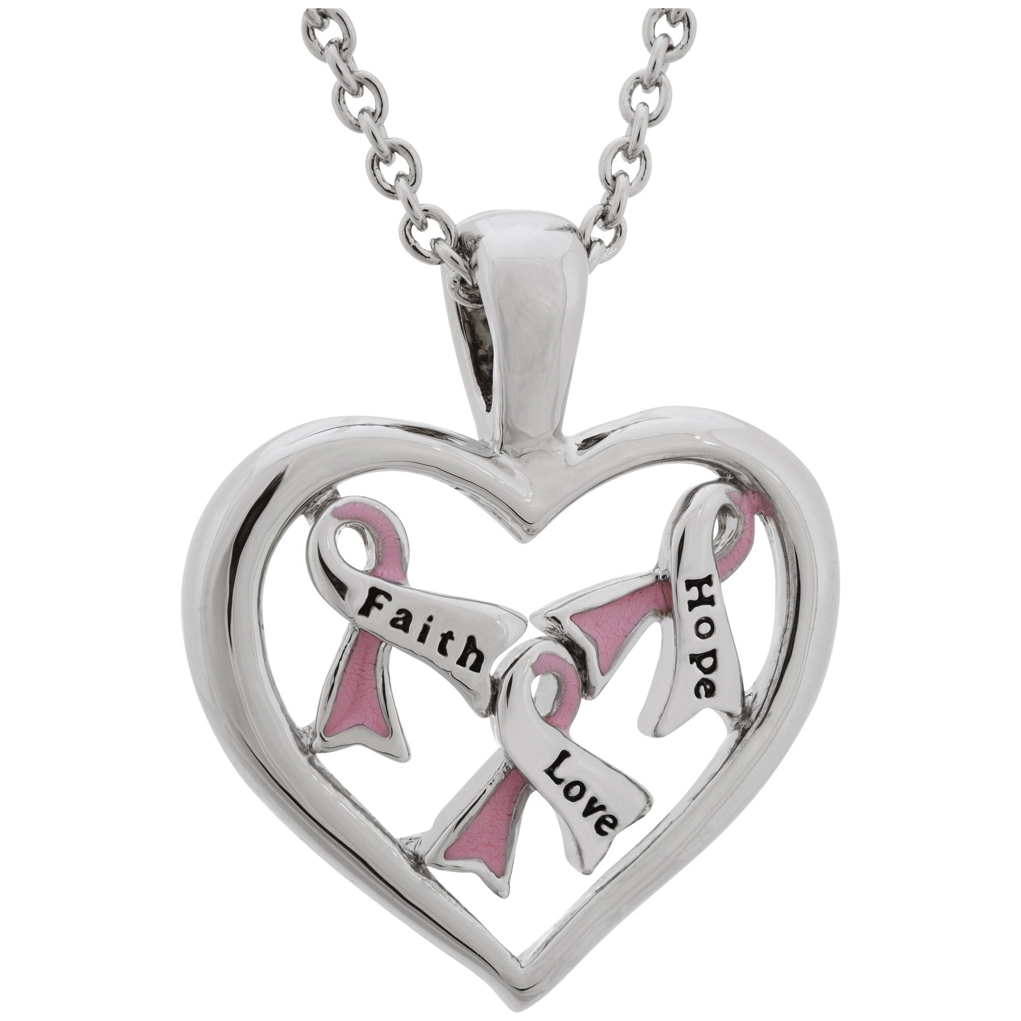 Full Heart Pink Ribbon Necklace - Aaria Tees Aaria Tees