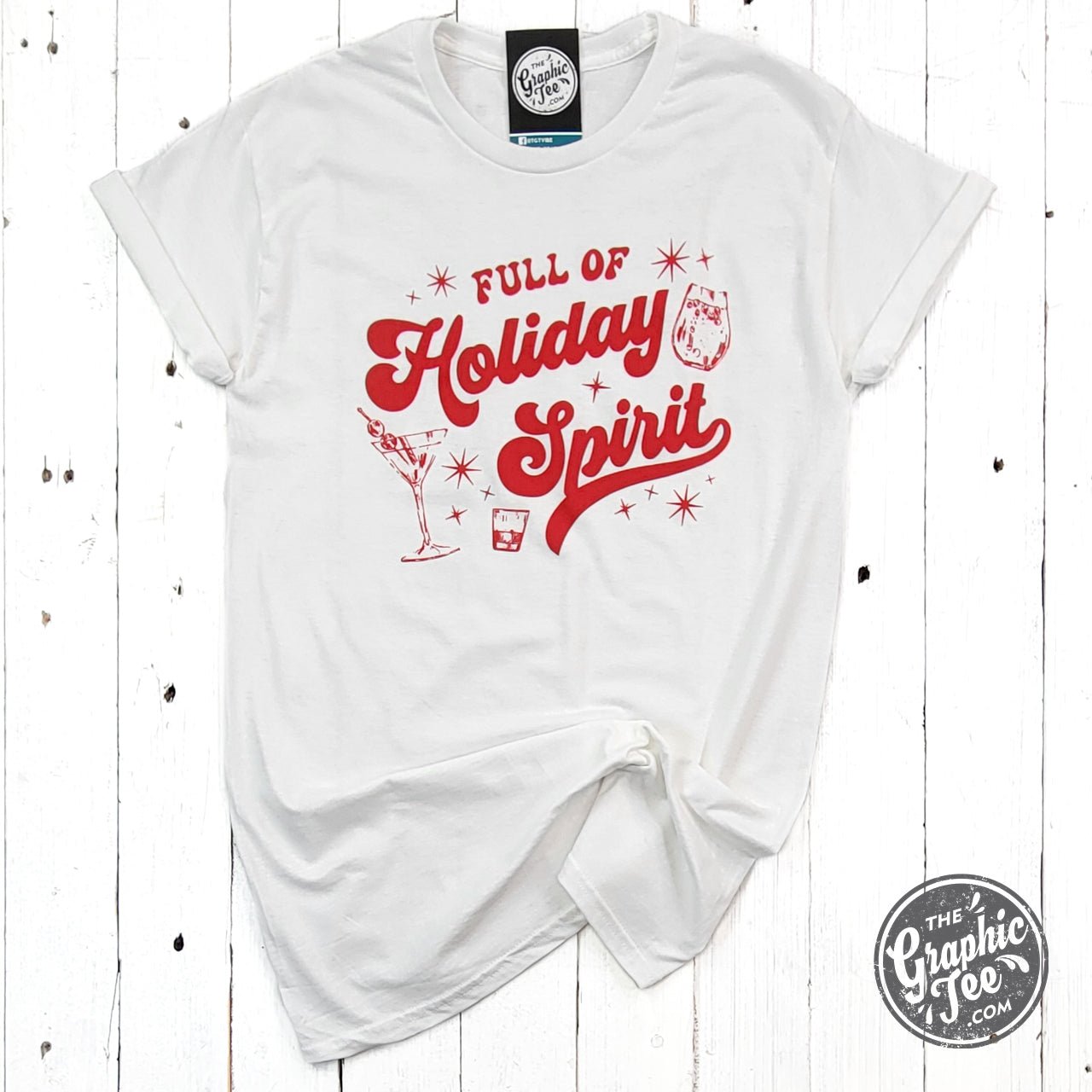 Full of Holiday Spirit White Tee - Aaria Tees Aaria Tees