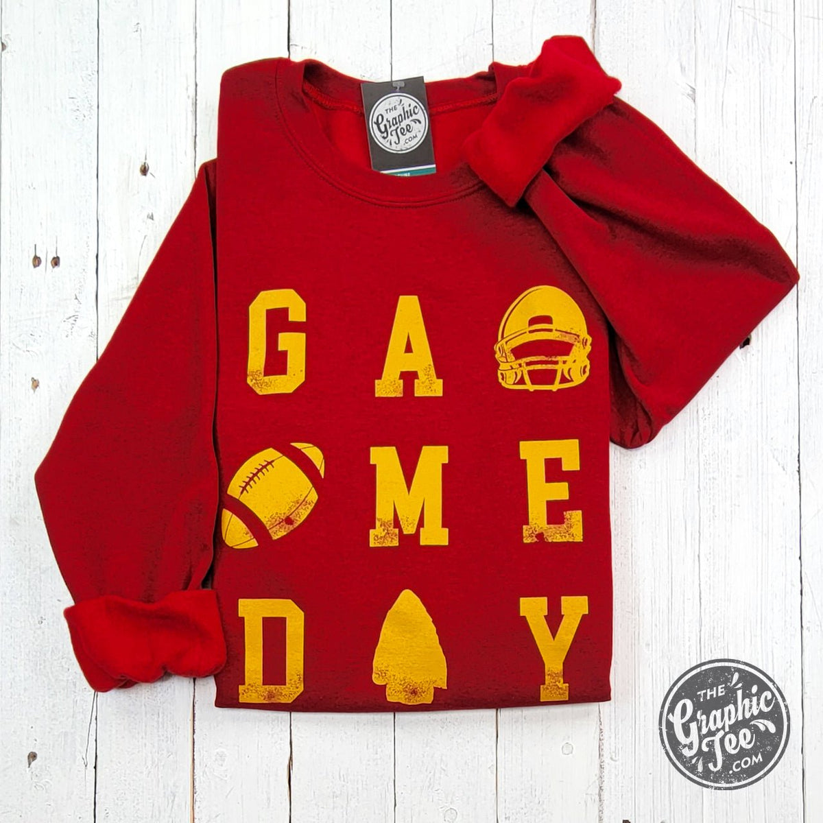 GAME DAY KC Red and Gold Crewneck Sweatshirt - Aaria Tees